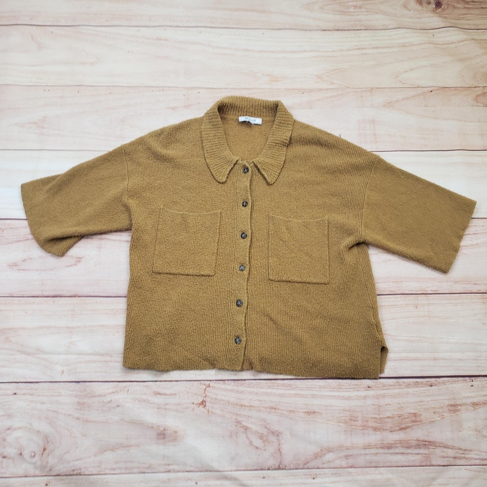 Madewell Sweater Womens Small Brown Button Front Collared Short Sleeve Pockets‎